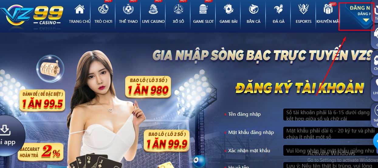 Đăng ký vz99 bằng ứng dụng trên điện thoại