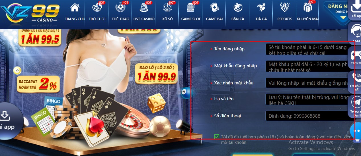 Hướng dẫn anh em đăng nhập vz99 trên máy tính